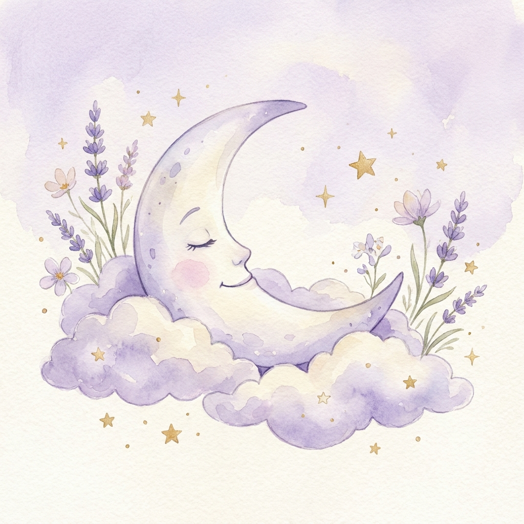 Sleeping crescent moon and stars