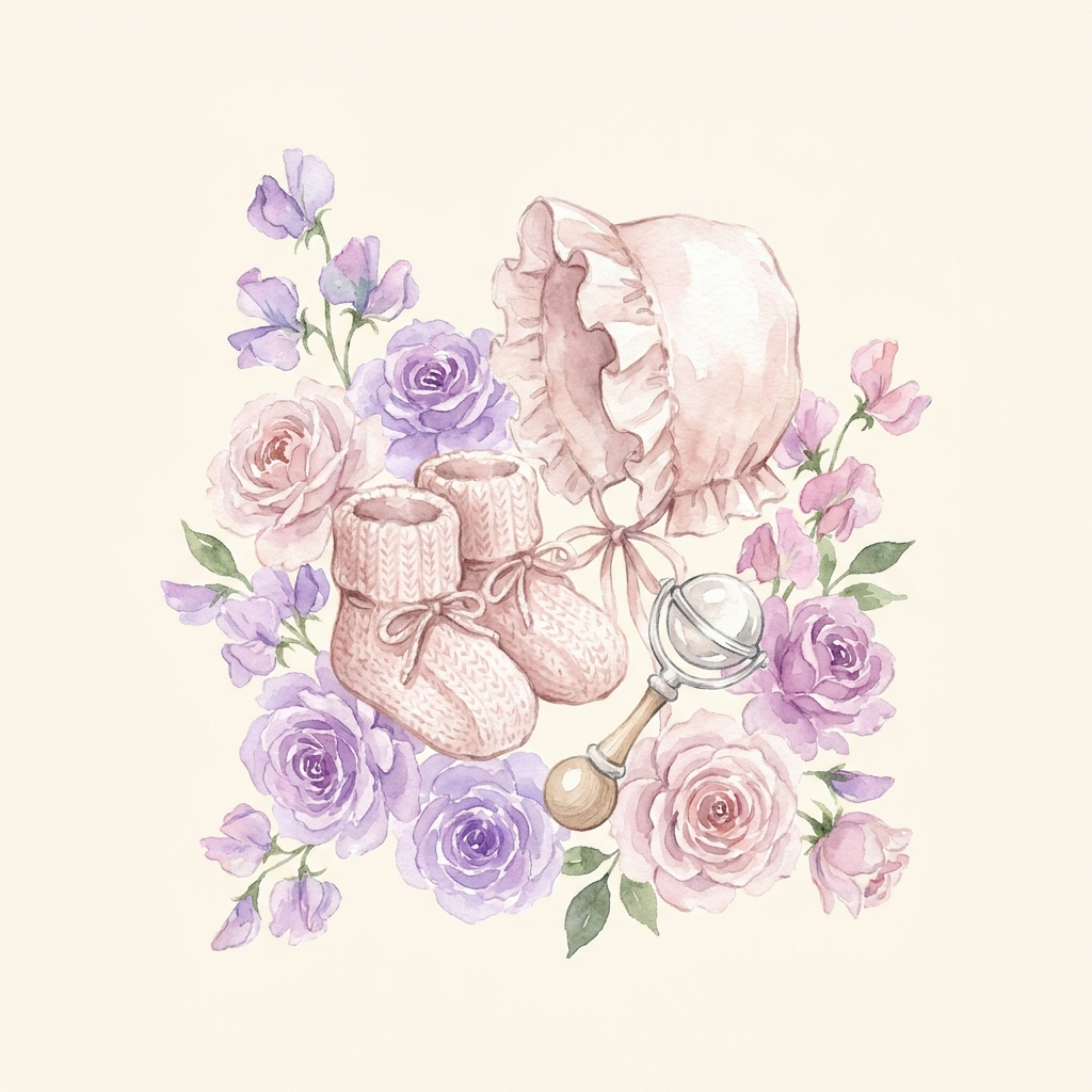 Tiny baby booties among flowers